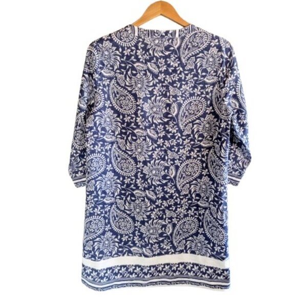 Sigrid Olsen Blue White Paisley Floral Linen Mini Dress - Picture 2 of 4